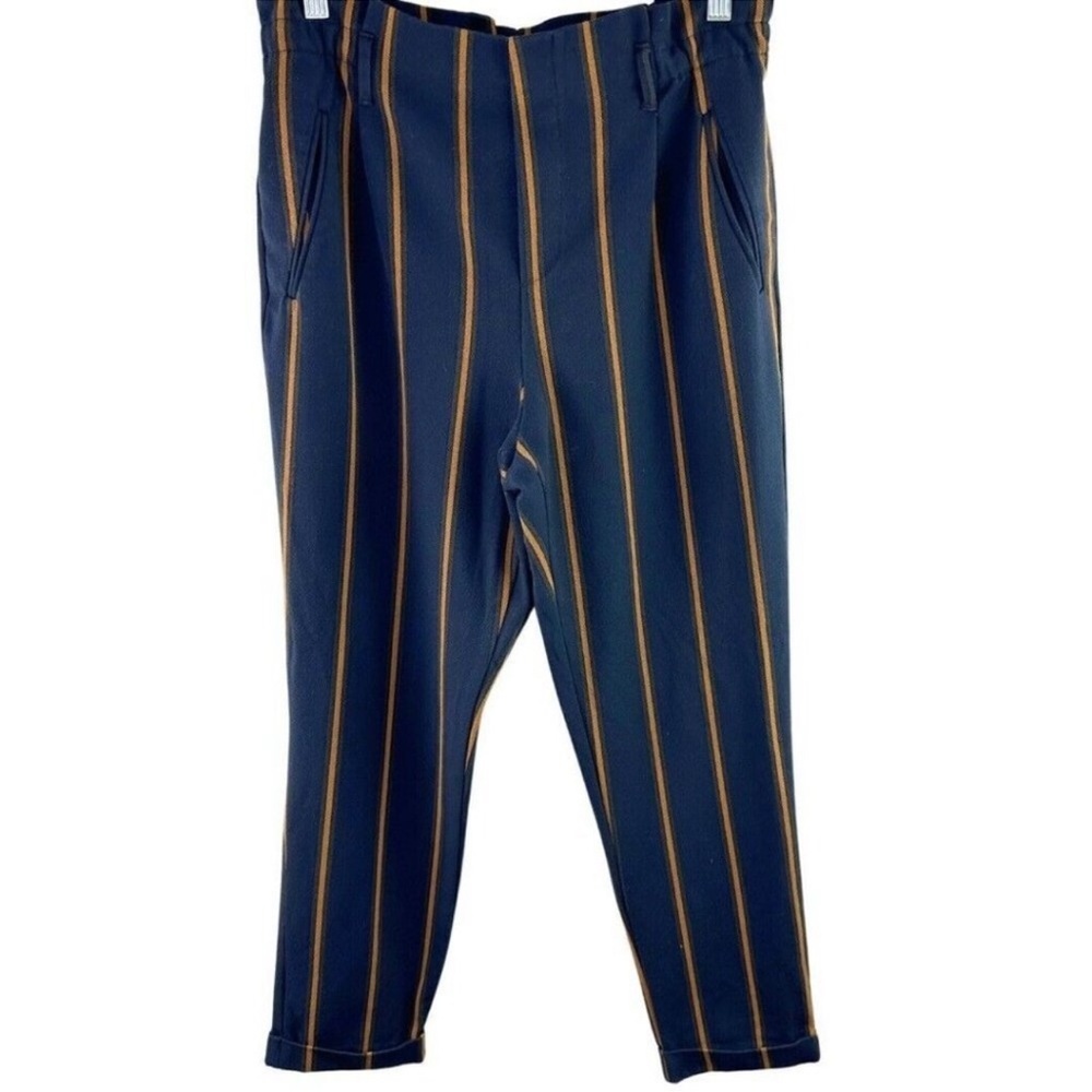 Zara Womens Trafaluc Navy Gold Striped Pants Size Medium